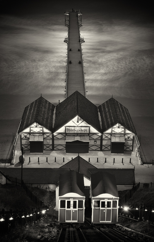Saltburn lift at night (sepia) - Saltburn By The Sea
