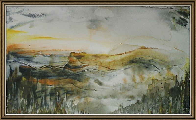 SM32   Landscape with castle - Senior Moments - freehand watercolours