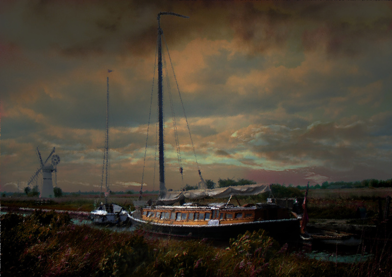 B4 'Hathor' moored at Thurne  (A4) - Boats and Wherries