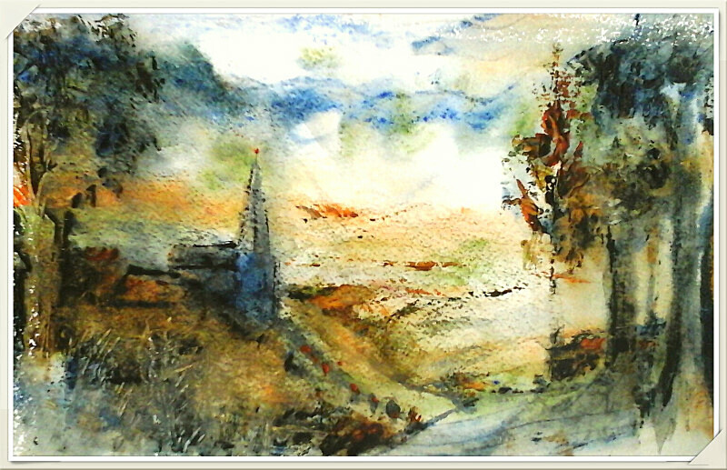 SM 57  the Church on the Hill - Senior Moments - freehand watercolours