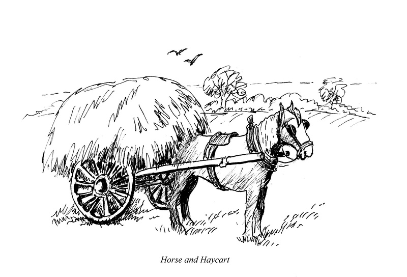 Horse with hay cart - Drawings and Sketches