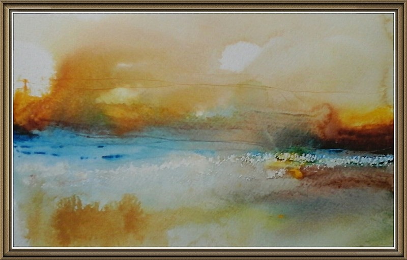 SM1  Fiery Sunset - Senior Moments - freehand watercolours