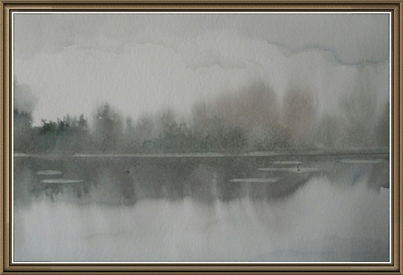 SM9    Lake at Evening - Senior Moments - freehand watercolours