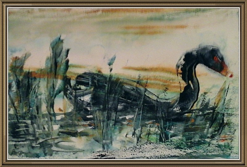 SM36   Black Swan - Senior Moments - freehand watercolours