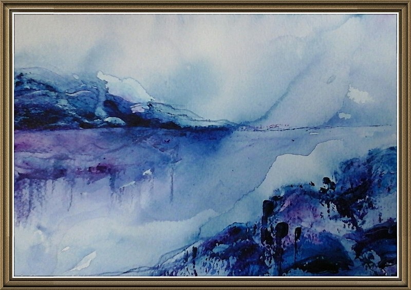 SM5  Blue Loch, with ruin - Senior Moments - freehand watercolours