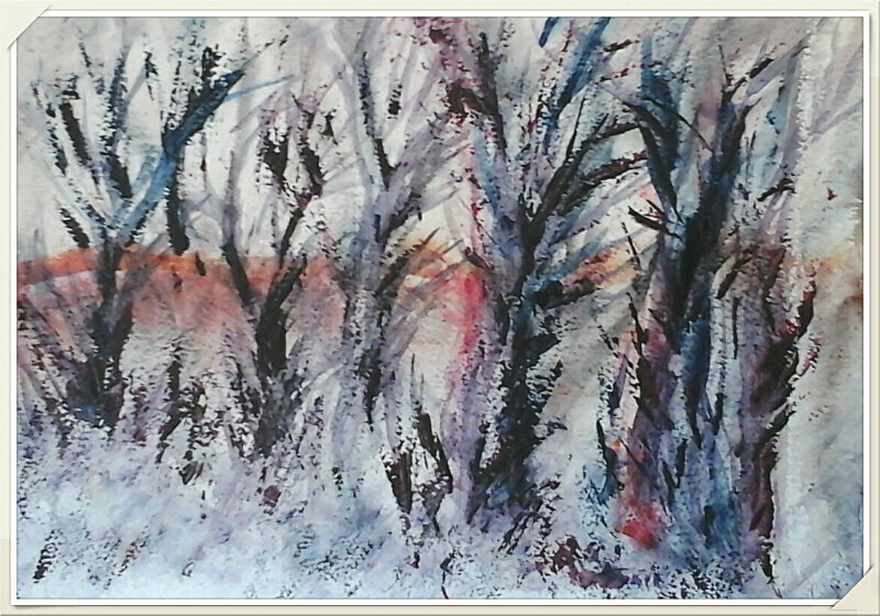 SM43 Row of trees in winter - Senior Moments - freehand watercolours