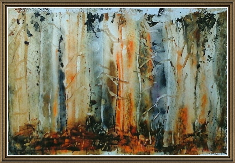 SM29  Trees in golden light - Senior Moments - freehand watercolours