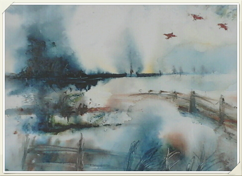 SM 51 Flooded Fields - Senior Moments - freehand watercolours