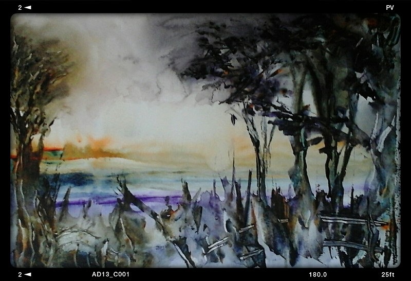 SM24   View of a bay through trees - Senior Moments - freehand watercolours