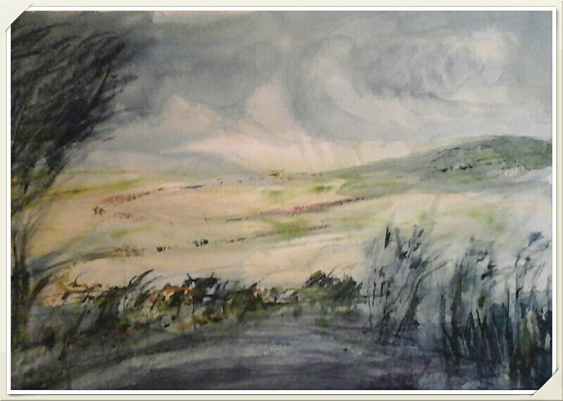 SM 52 A Windy Landscape - Senior Moments - freehand watercolours