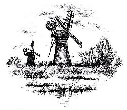Thurne -  Mills in winter - Drawings and Sketches