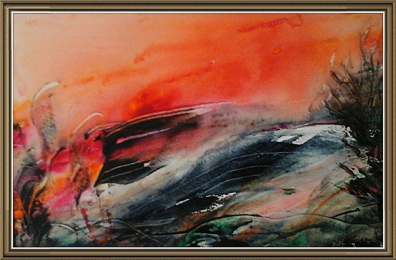 SM22    Landscape with bird - Senior Moments - freehand watercolours