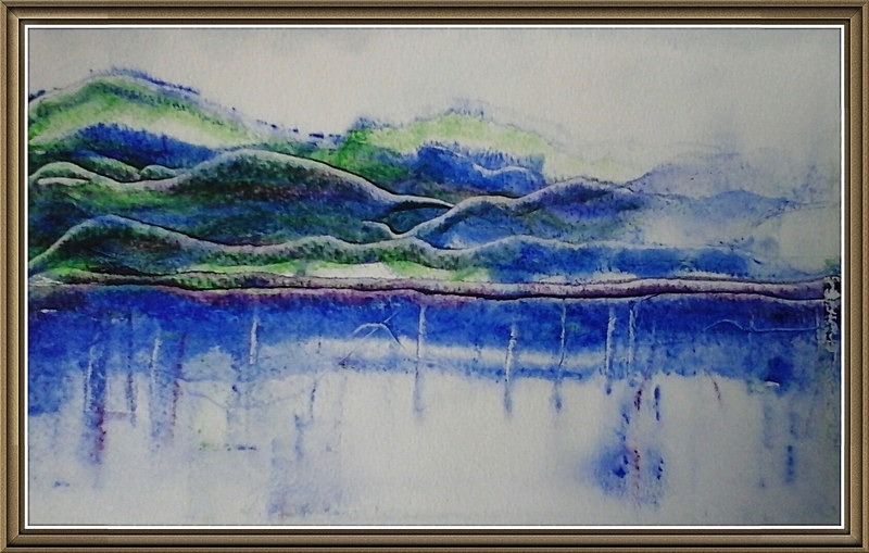 SM6  Blue Lake - Senior Moments - freehand watercolours