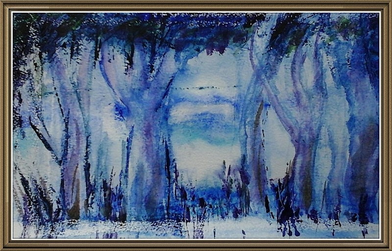 SM30   Trees in blue light - Senior Moments - freehand watercolours