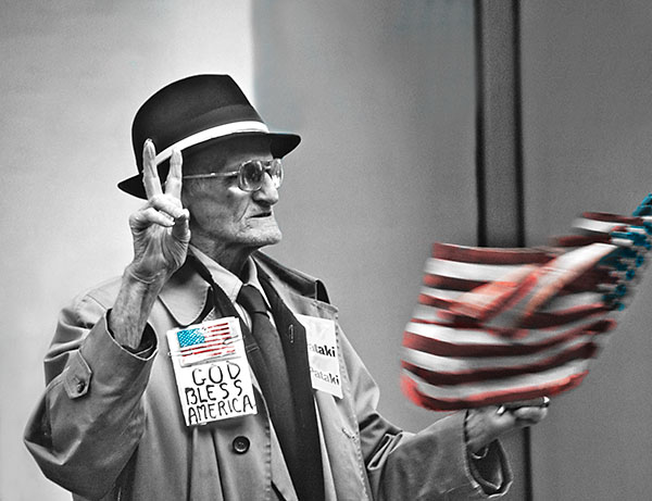 GOD BLESS AMERICA - NYC - B&W - IN THE CITY