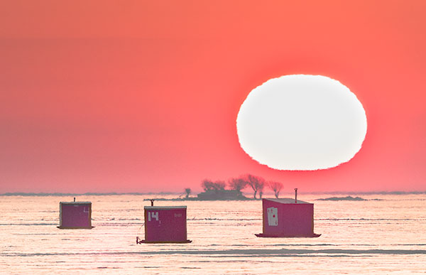 SUNRISE OVER ICE HUTS - INNER BAY, LONG POINT - ICE FISHING PROJECT