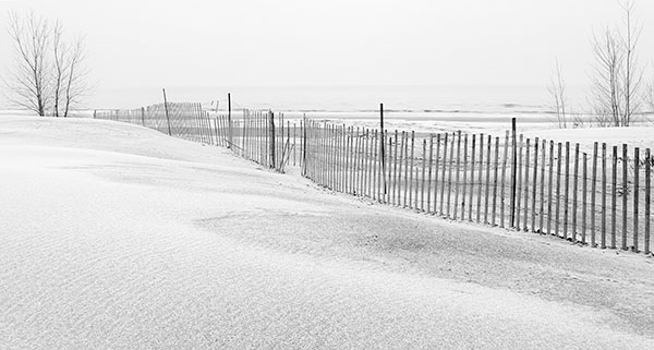 SAND FENCE, JANUARY EVENING  - LONG POINT BEACH - SNOW/SAND FENCES, LONG POINT