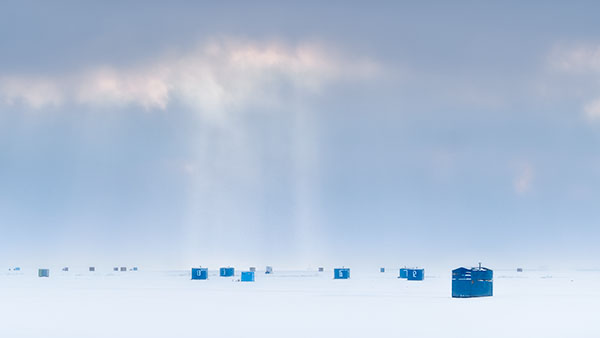 RAYS OVER ICE HUTS - INNER BAY, LONG POINT - ICE FISHING PROJECT
