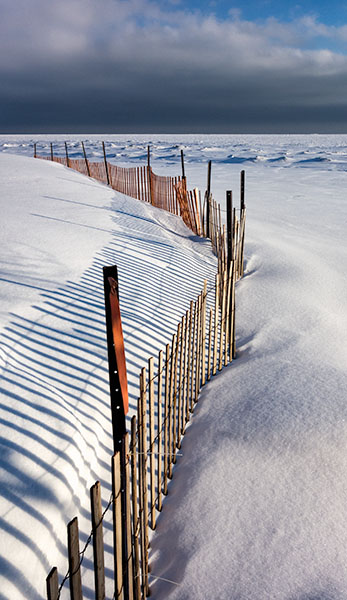 SAND FENCE, FEBRUARY, 2015 - LONG POINT BEACH - SNOW/SAND FENCES, LONG POINT