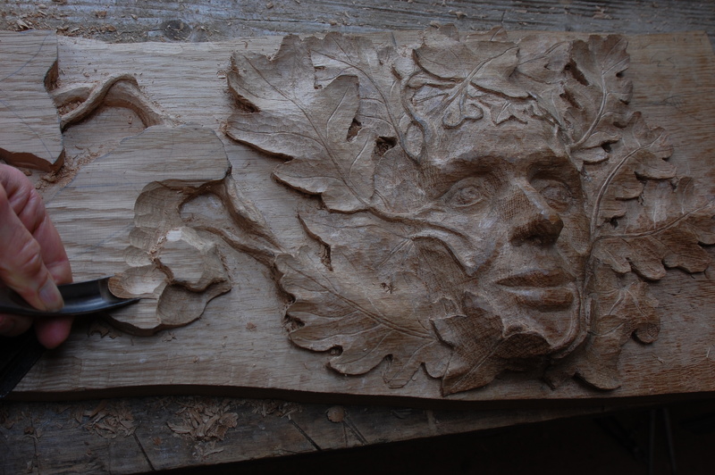 Hand Carved Details in Oak.