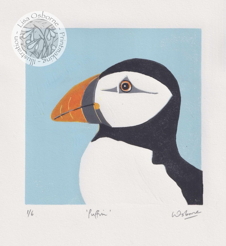 Puffin - linocut - LINOCUTS