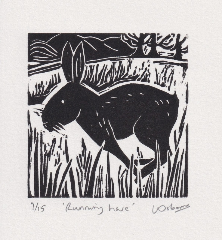 Running hare - linocut - LINOCUTS