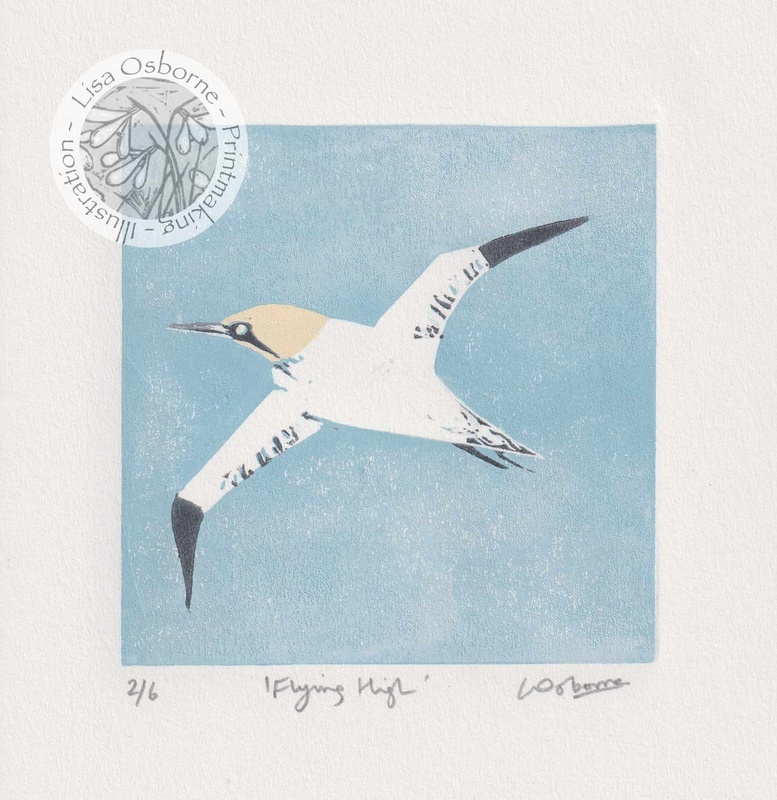 Flying High - linocut of a gannet - LINOCUTS