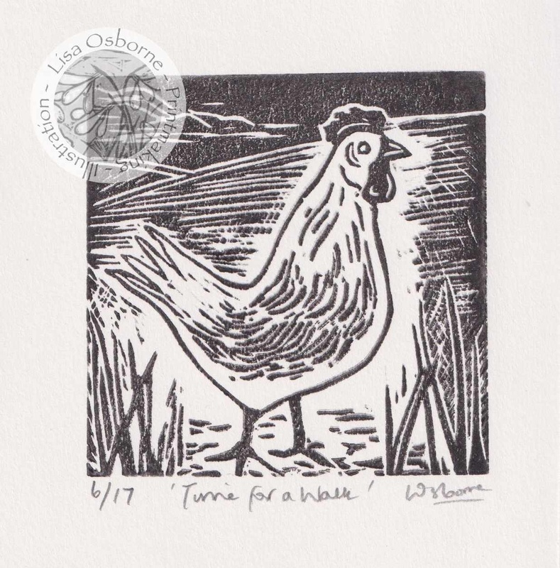 Time for a Walk - linocut - LINOCUTS