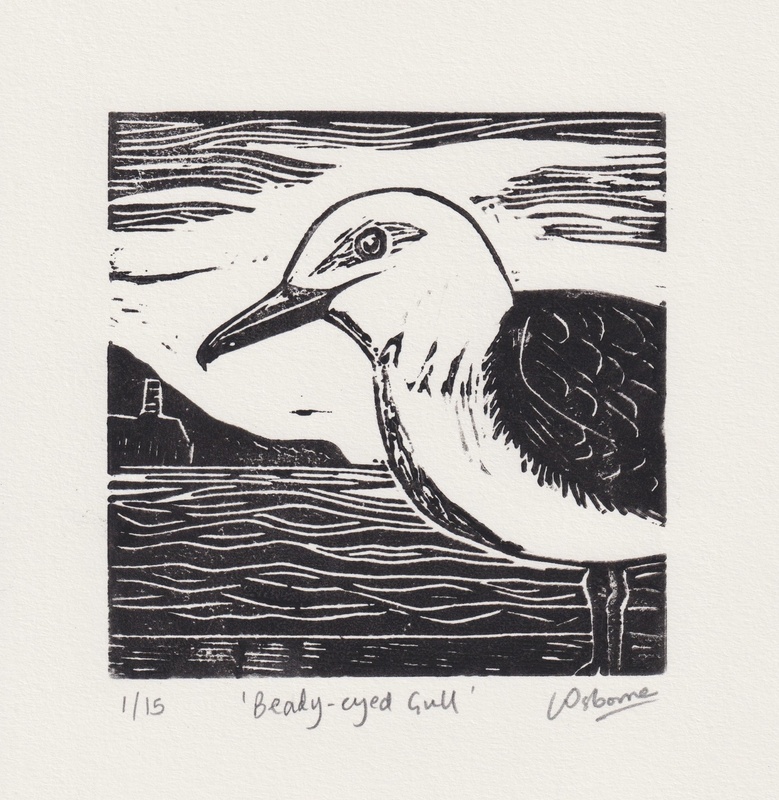 Beady-eyed Gull - linocut - LINOCUTS