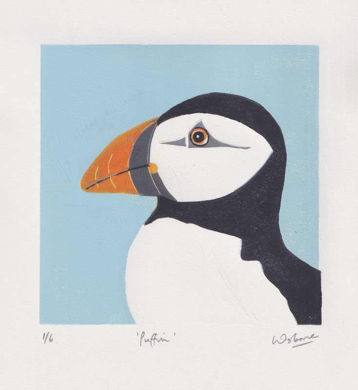 Puffin - linocut - LINOCUTS