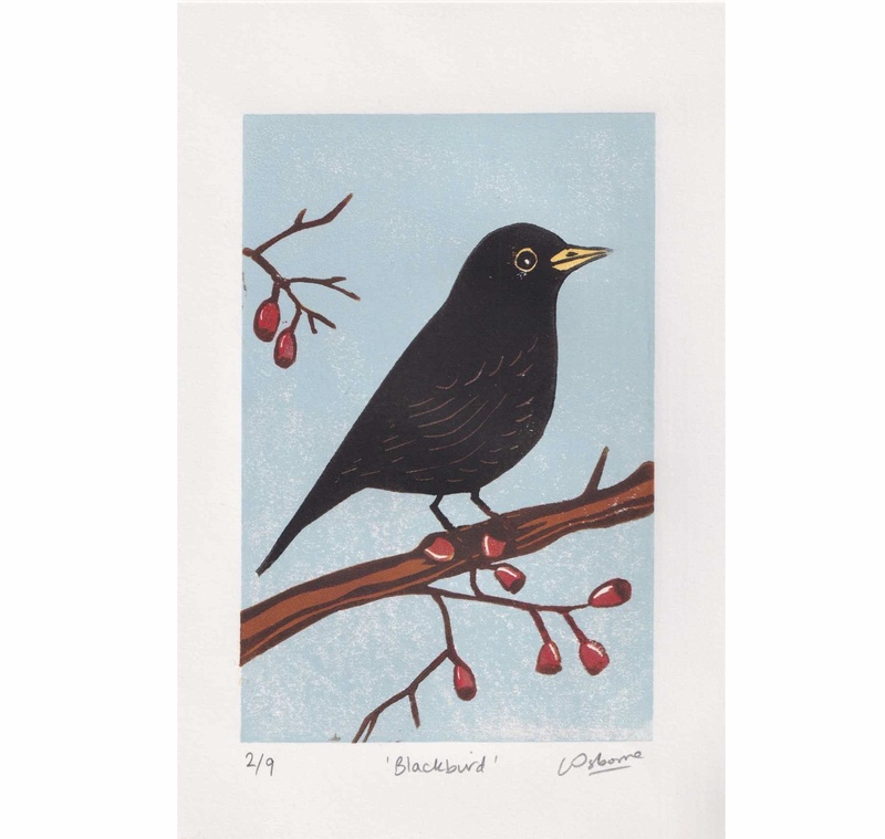 Blackbird - linocut - LINOCUTS