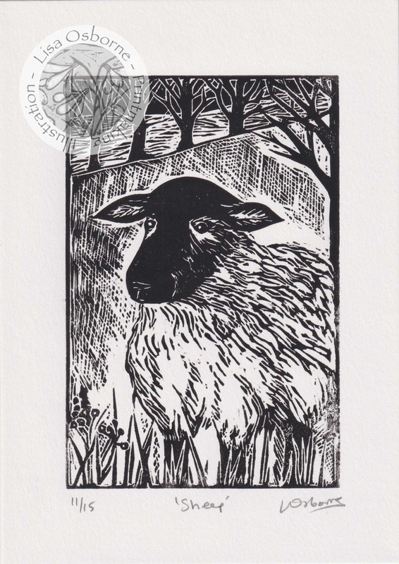 Sheep - linocut - LINOCUTS