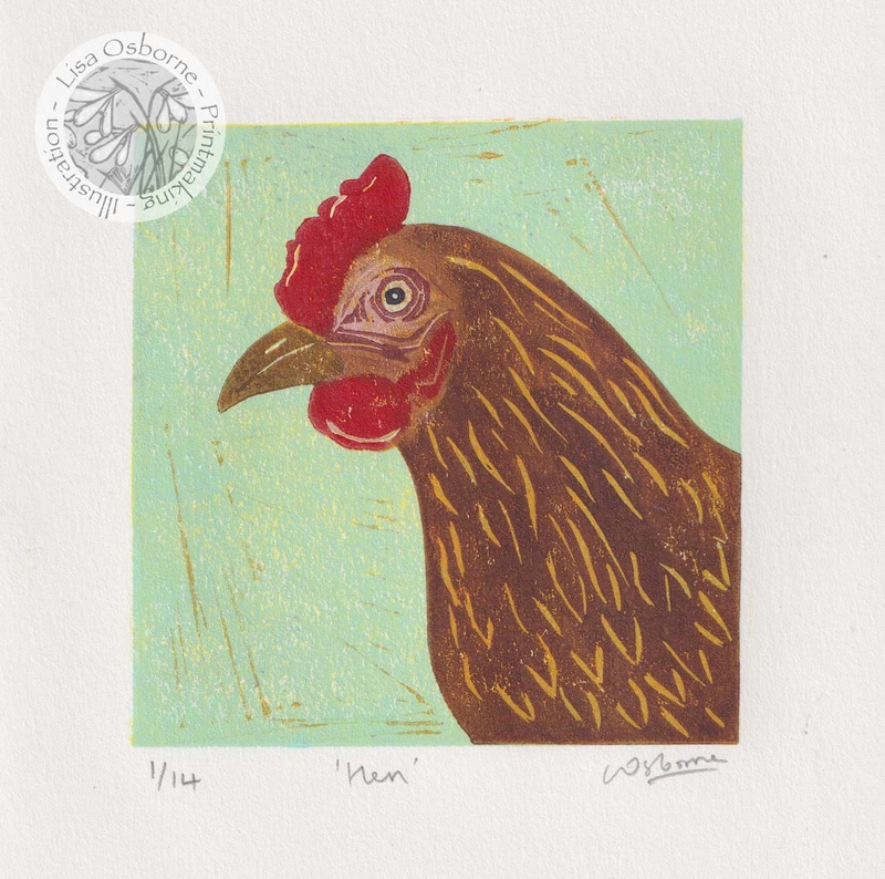 Hen - linocut - LINOCUTS