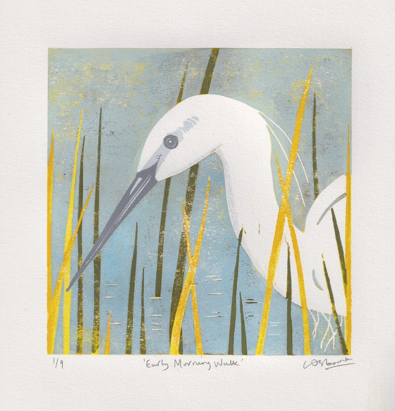 Early Morning Walk - linocut - LINOCUTS