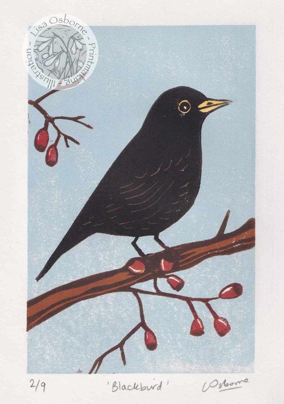 Blackbird - linocut - LINOCUTS