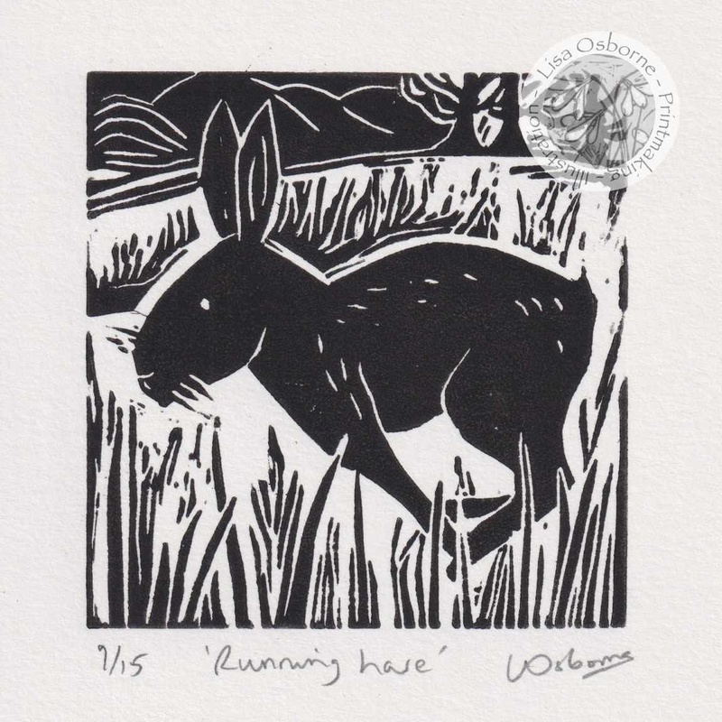Running hare - linocut - LINOCUTS