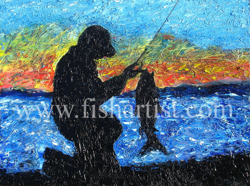 Taupo Fisherman and a Trout. - Fish Art for Fishermen.