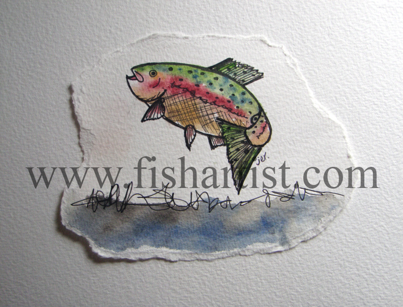 Taupo Leaping Hen Watercolour. - Watercolours of Taupo Trout.