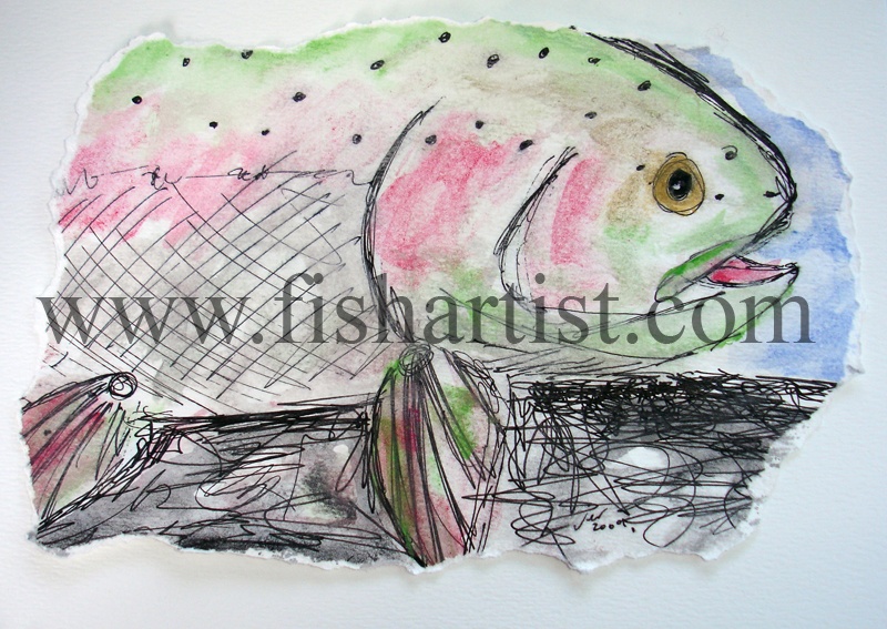 Waitahanui Rip Hen Watercolour. - Watercolours of Taupo Trout.