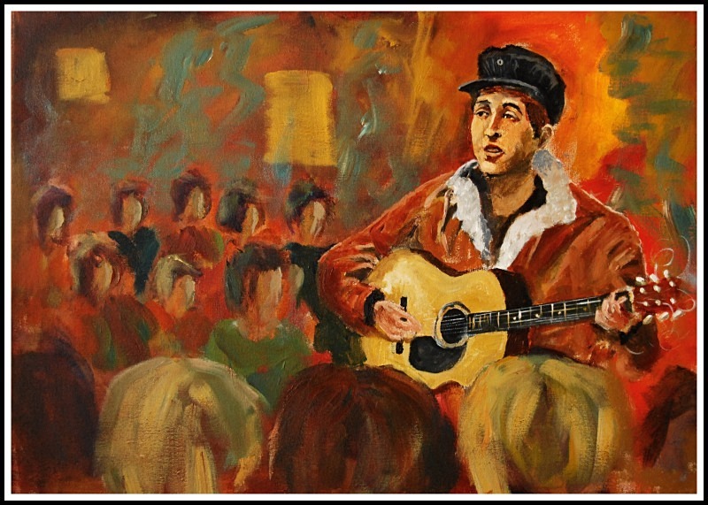 We Want Folksingers Here (£300) (27' x 20' Acrylic on canvas) - Dylan portraits and paintings