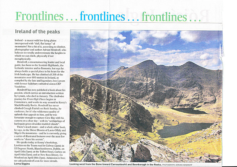 'Ireland of the peaks' The Irish Times, Saturday 2 April 2011 - In the media