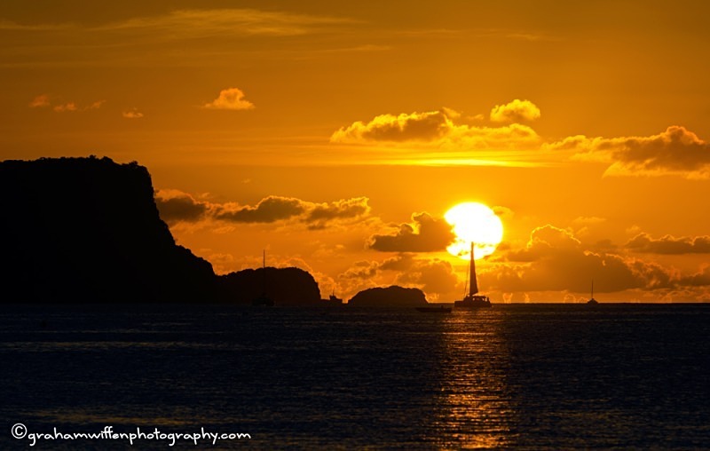Sunset over West Cay, Bequia