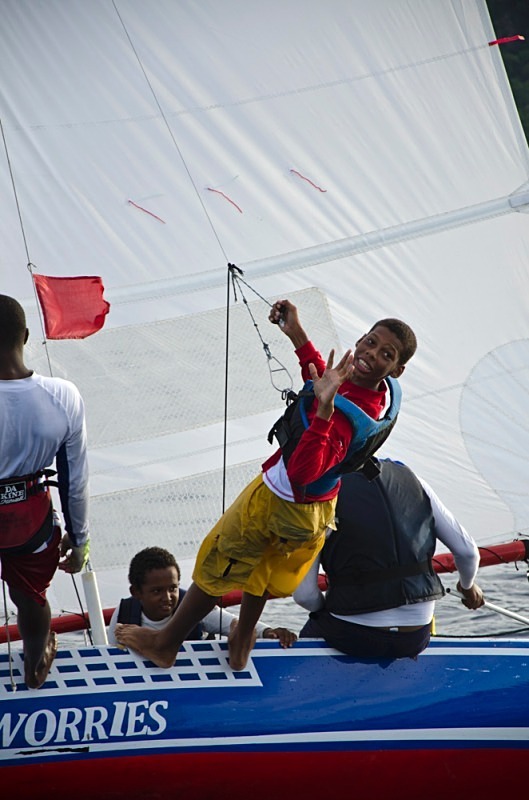 And coming back after a great days racing - Bequia Youth Sailors : Young Island Regatta