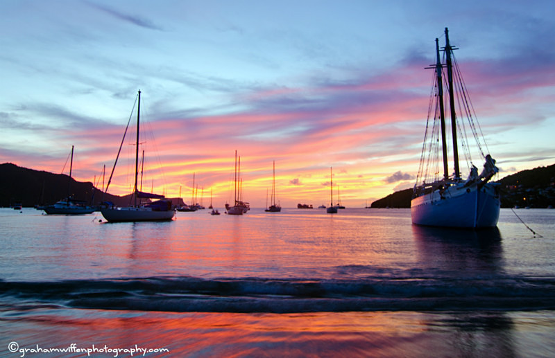 Dusky pink sunset across the Friendship Rose II
