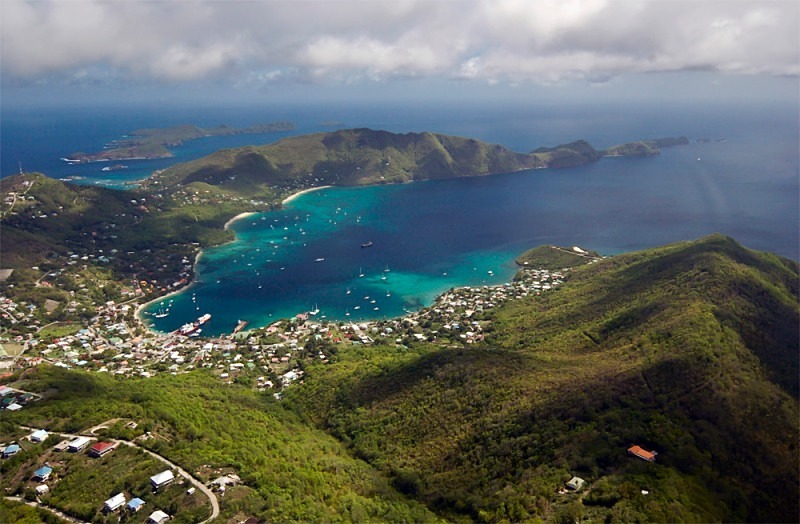 Aerial photography of the western part of Bequia, in the Grenadines