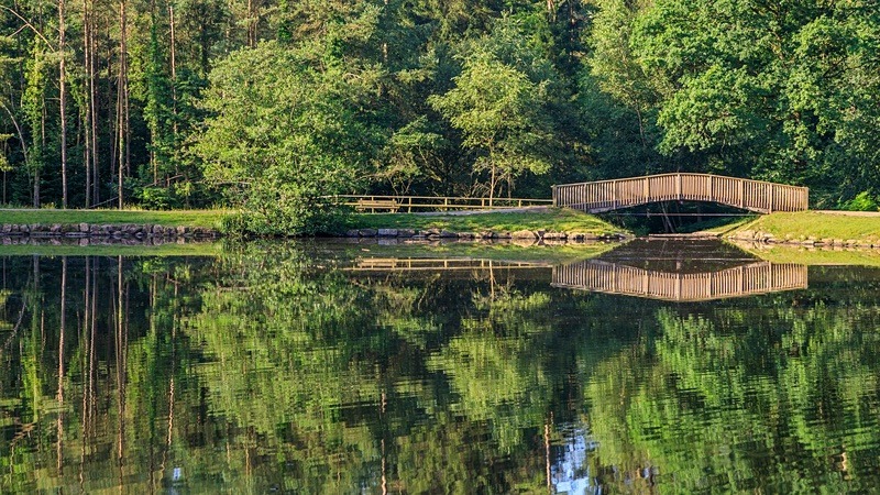 Footbridge Reflections - Panoramic Canvas
