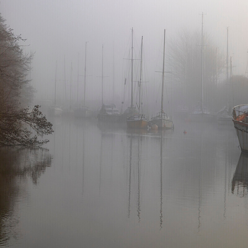 Misty Harbour Reflections - Square Canvas