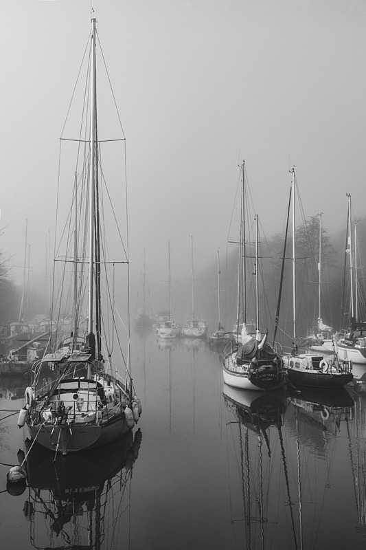Misty Harbour Reflections - Mainly Black & White