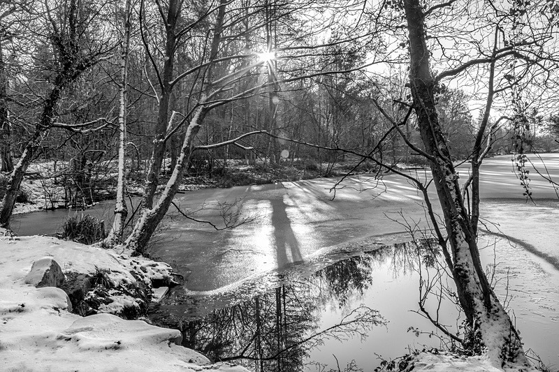 Winter Lake Sunrise - Mainly Black & White