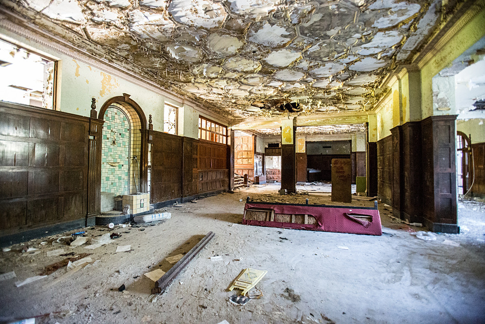 The ruins of the lobby of the abandoned Majestic Hotel